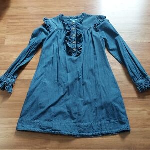 Draper James Denim-Blue Ruffle Front Mini Dress